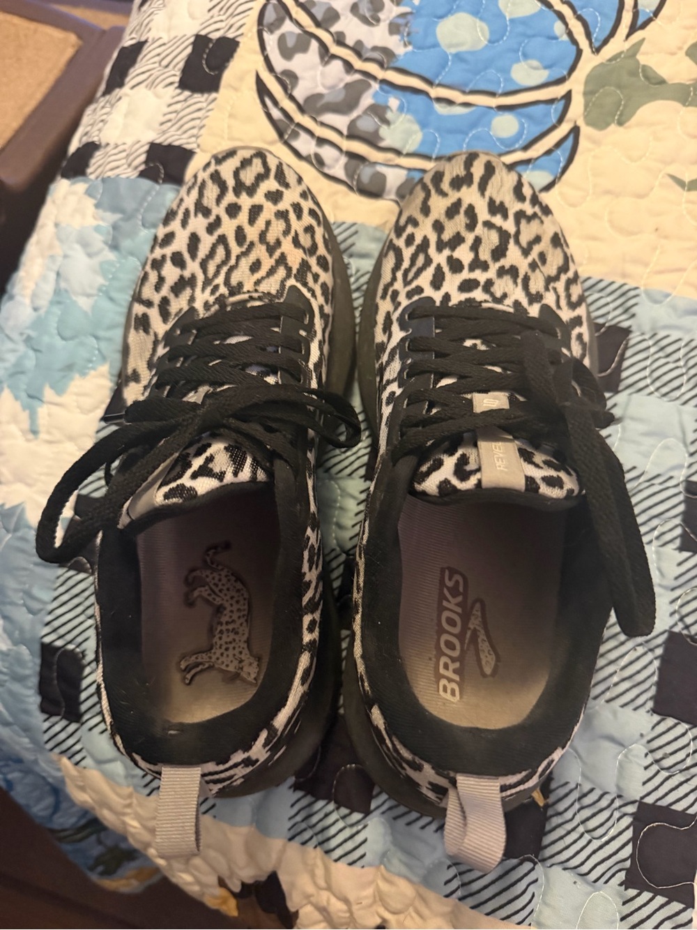 Brooks Women's Black and White Leopard-Print Athletic Sneakers
